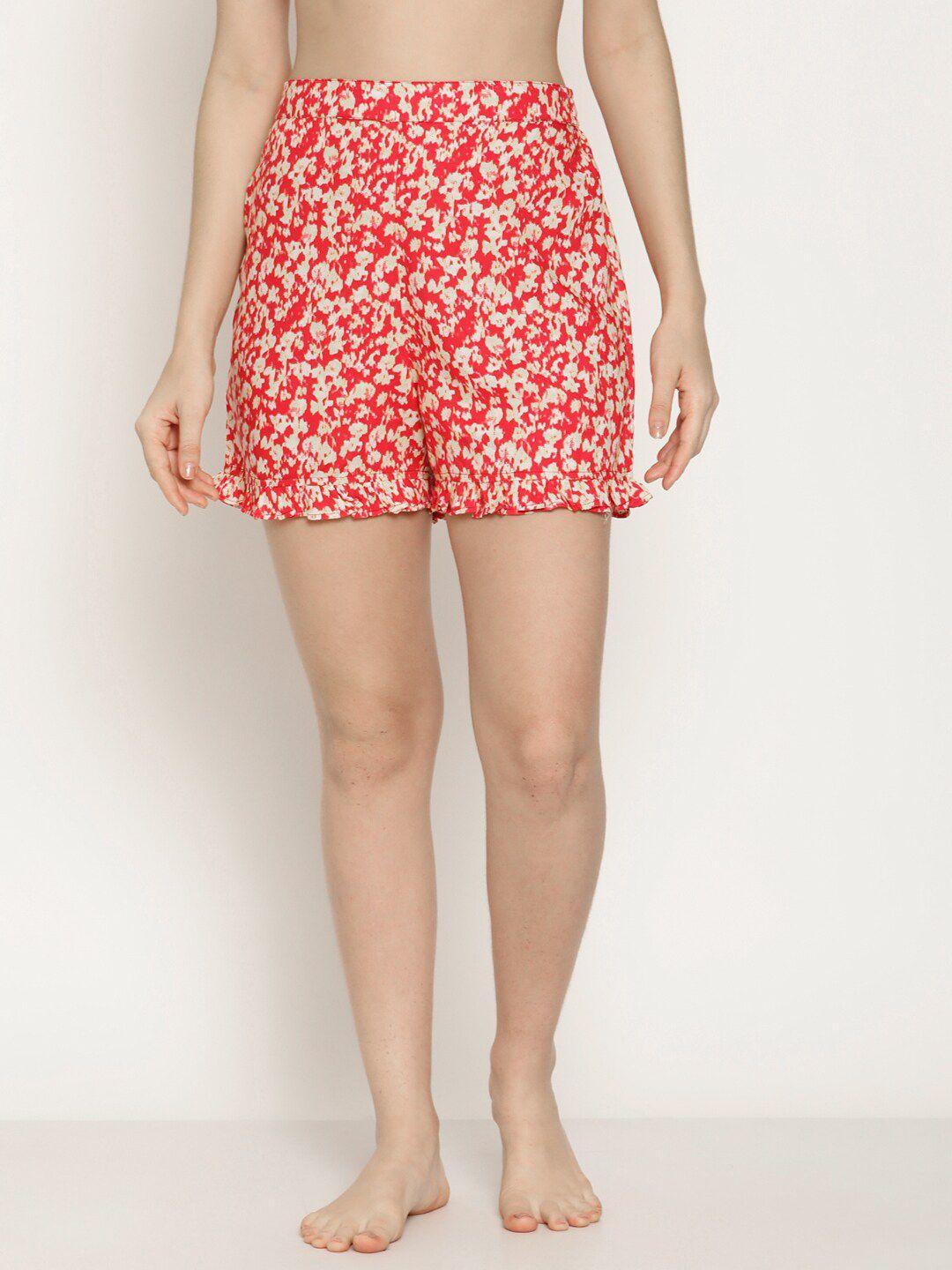 coastland women red & white printed lounge shorts