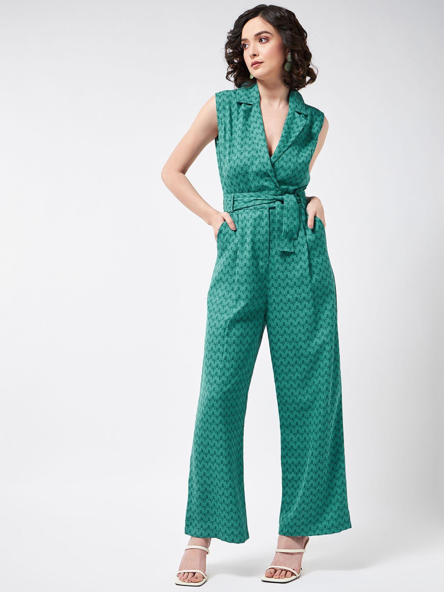 coat style green jumpsuit (set of 2)