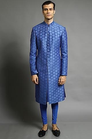 cobalt blue applique embroidered sherwani