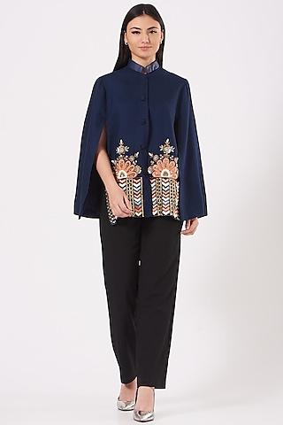 cobalt blue cape with embroidery