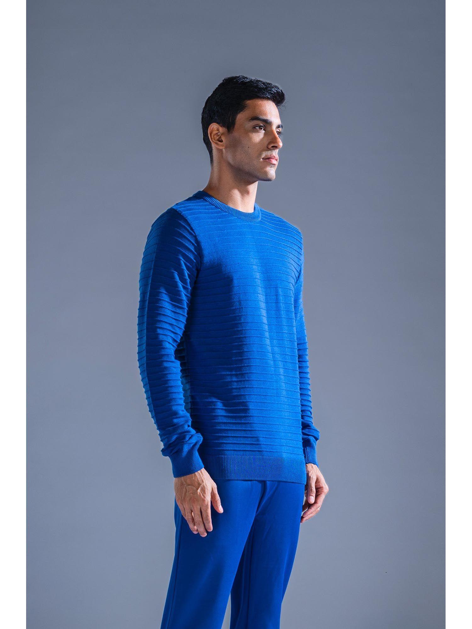 cobalt blue cotton knit sweater classic pull over