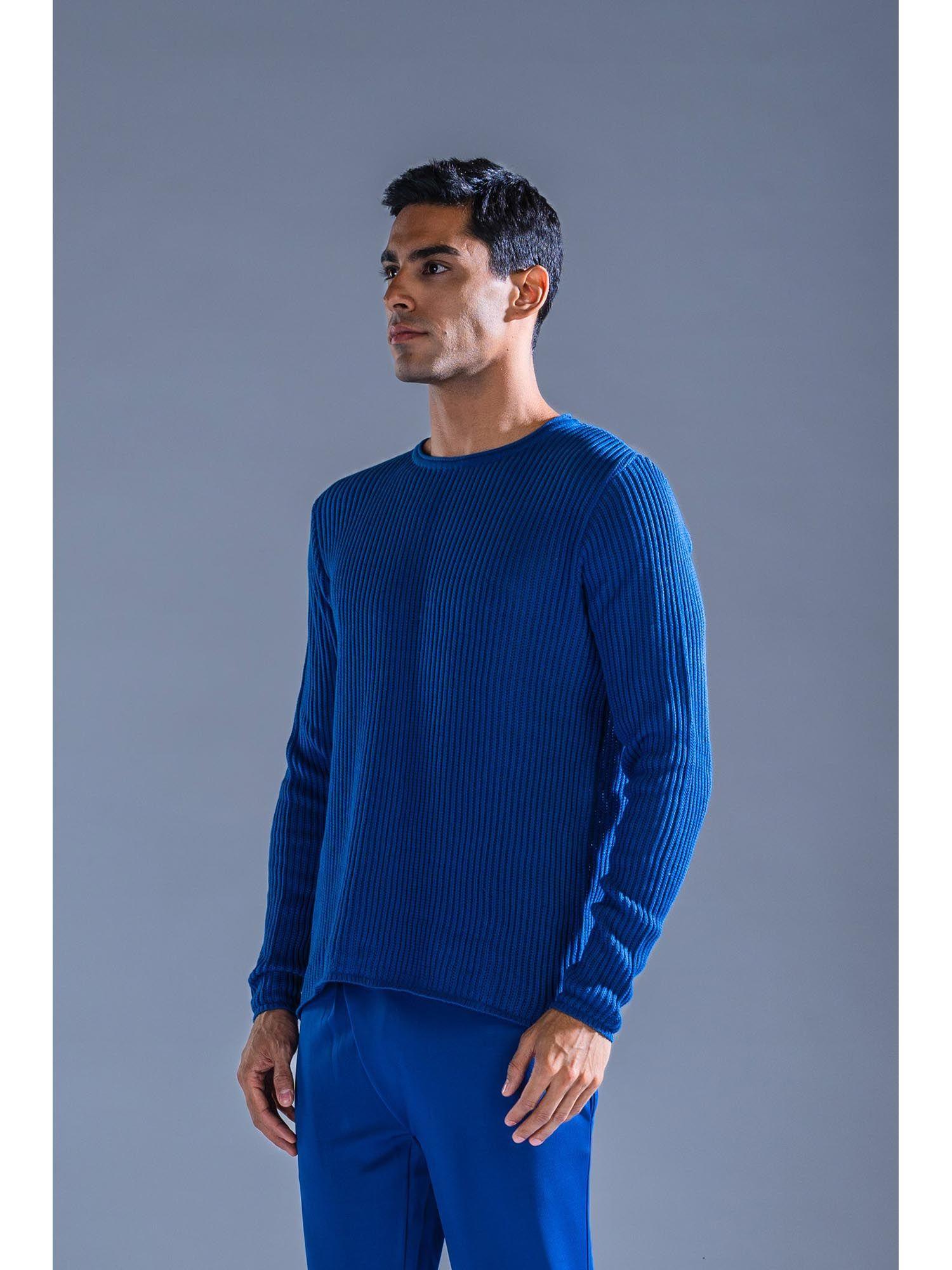 cobalt blue cotton knit sweater mesh knit-sweater