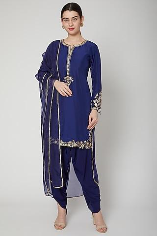 cobalt blue embroidered kurta set