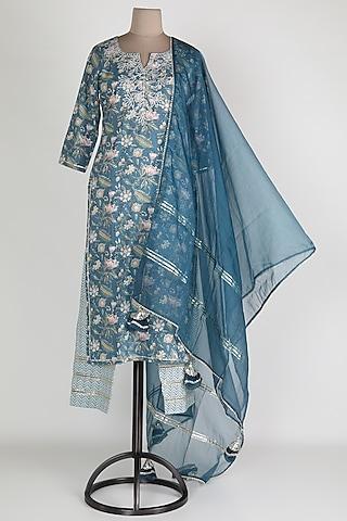 cobalt blue embroidered kurta set