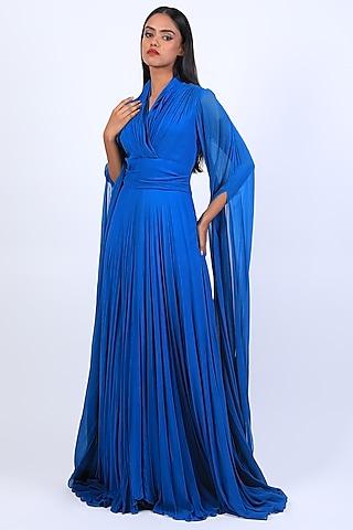 cobalt blue georgette gown