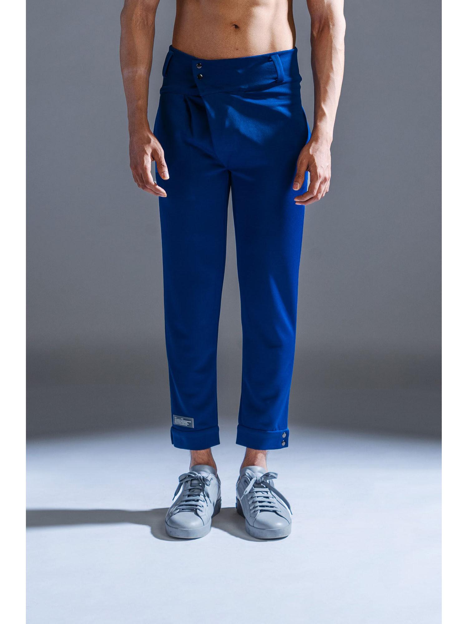 cobalt blue polyester asymmetrical trouser