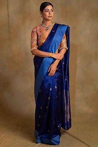 cobalt blue silk banarasi handwoven saree