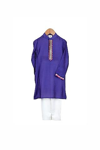cobalt organic cotton gota embellished kurta set for boys