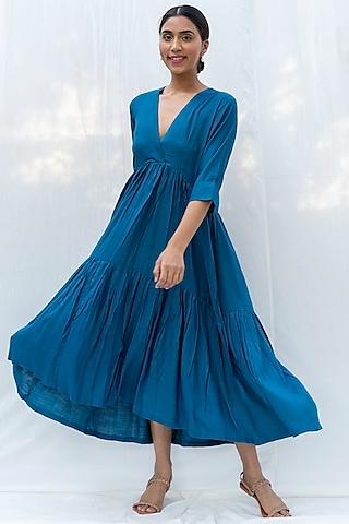 cobalt blue asymmetrical tiered dress
