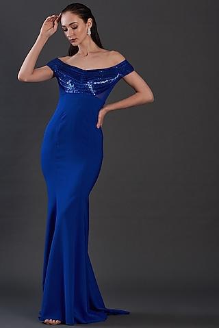 cobalt blue chiffon gown