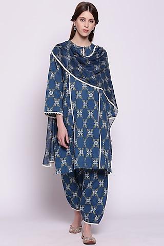 cobalt blue cotton kalidar kurta set