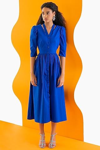 cobalt blue cotton poplin shirt dress