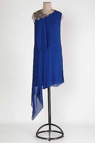cobalt blue embellished asymmetric tunic
