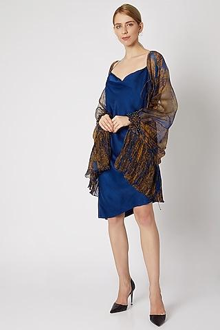 cobalt blue embroidered & printed shrug