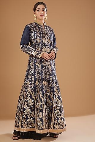 cobalt blue embroidered anarkali set