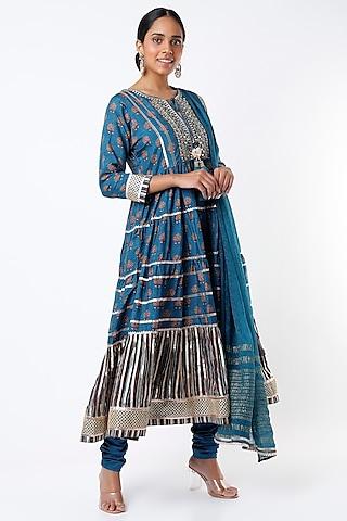 cobalt blue embroidered anarkali set