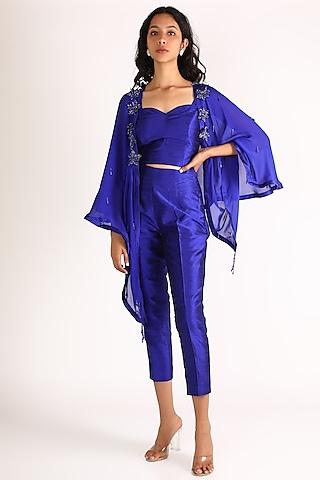 cobalt blue embroidered cape set