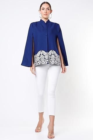 cobalt blue embroidered cape