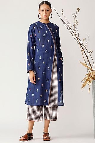 cobalt blue embroidered cotton tunic