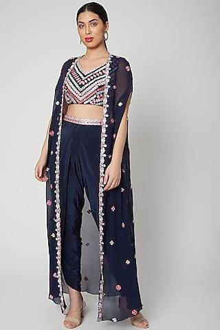 cobalt blue embroidered dhoti set