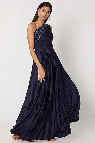 cobalt blue embroidered gown