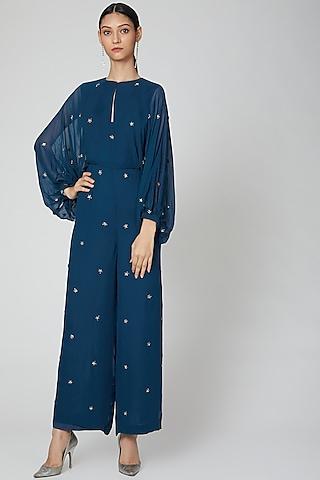 cobalt blue embroidered jumpsuit