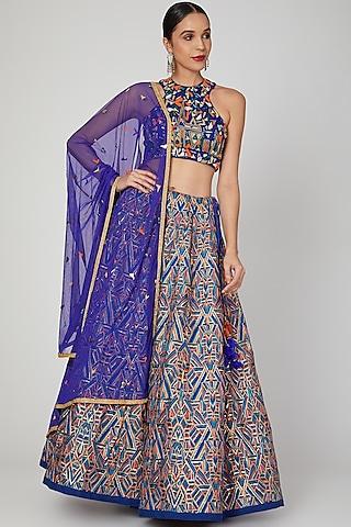 cobalt blue embroidered lehanga set