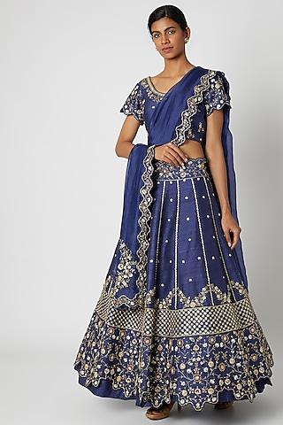 cobalt blue embroidered lehenga set