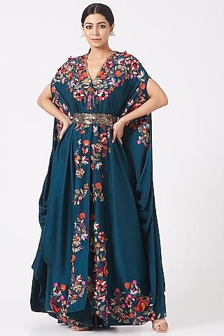 cobalt blue embroidered long kaftan set