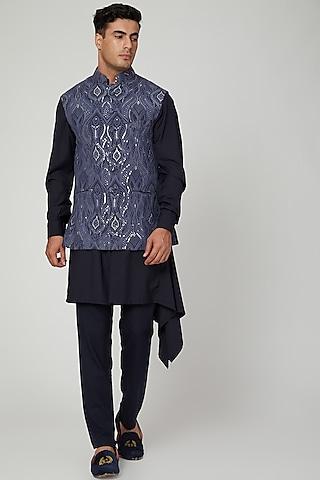 cobalt blue embroidered nehru jacket