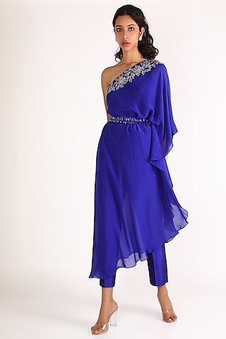 cobalt blue embroidered tunic set