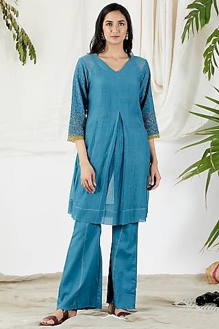 cobalt blue embroidered tunic set