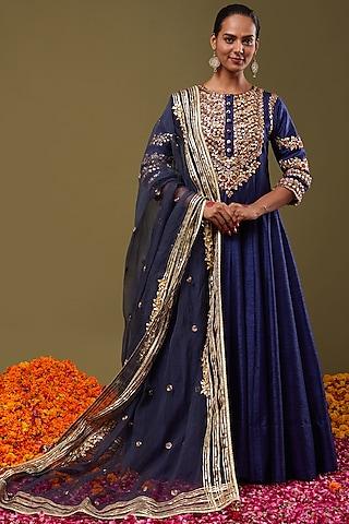 cobalt blue gota embroidered anarkali set