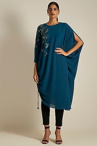 cobalt blue hand embroidered tunic