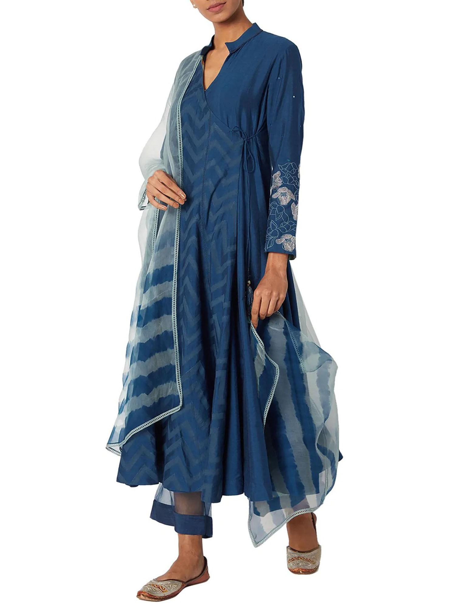 cobalt blue kurta and palazzo with dupatta (set of 3)