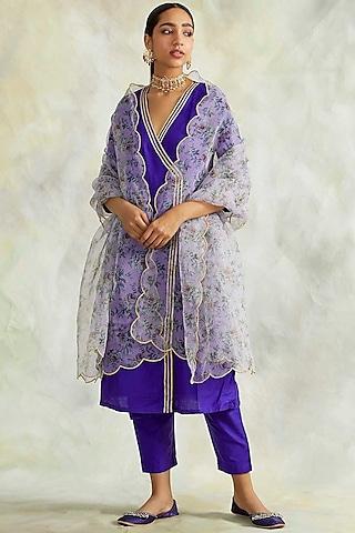 cobalt blue kurta set with embroidered dupatta