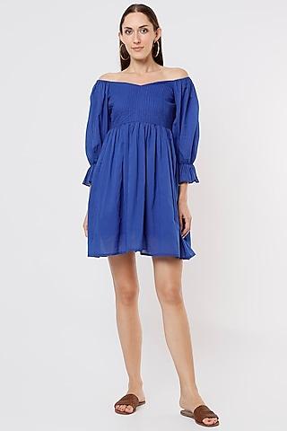 cobalt blue off-shoulder dress