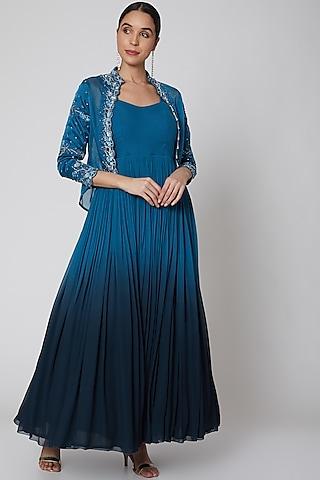 cobalt blue ombre gown with cape