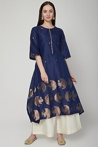 cobalt blue peacock motif tunic