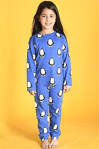 cobalt blue penguin motif printed pyjama set