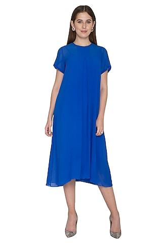 cobalt blue pleated tunic with slip
