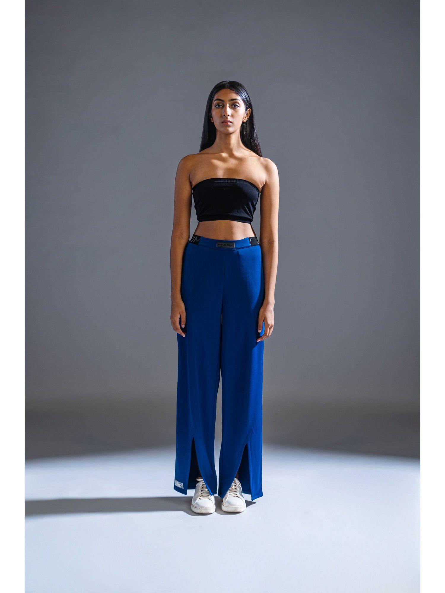 cobalt blue polyester casual wide leg pants