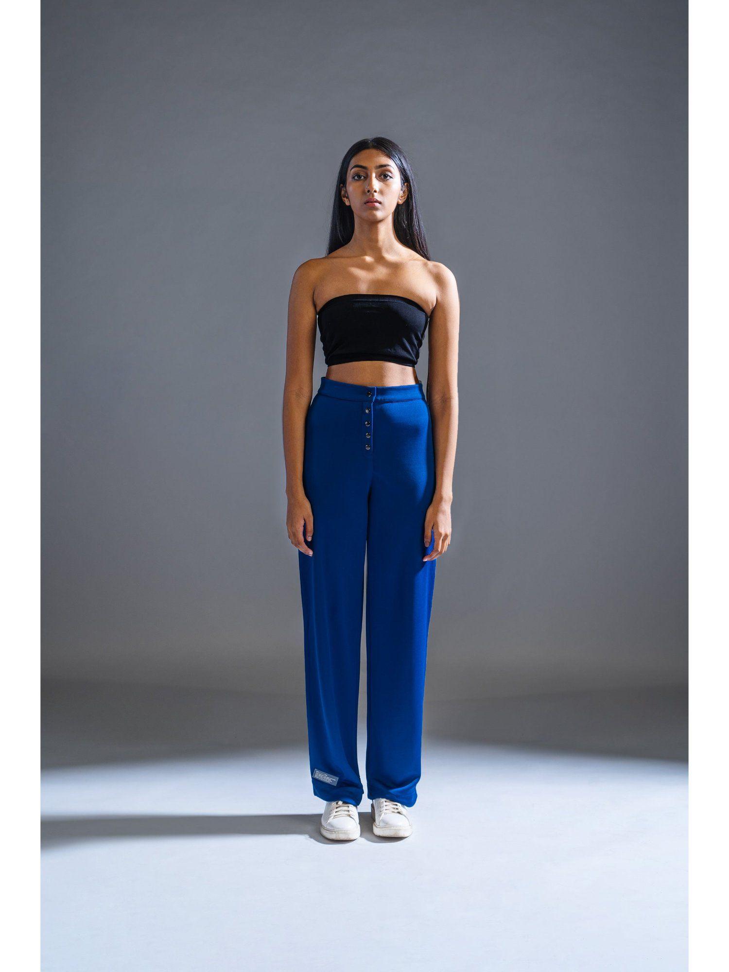 cobalt blue polyester classic square cut pants