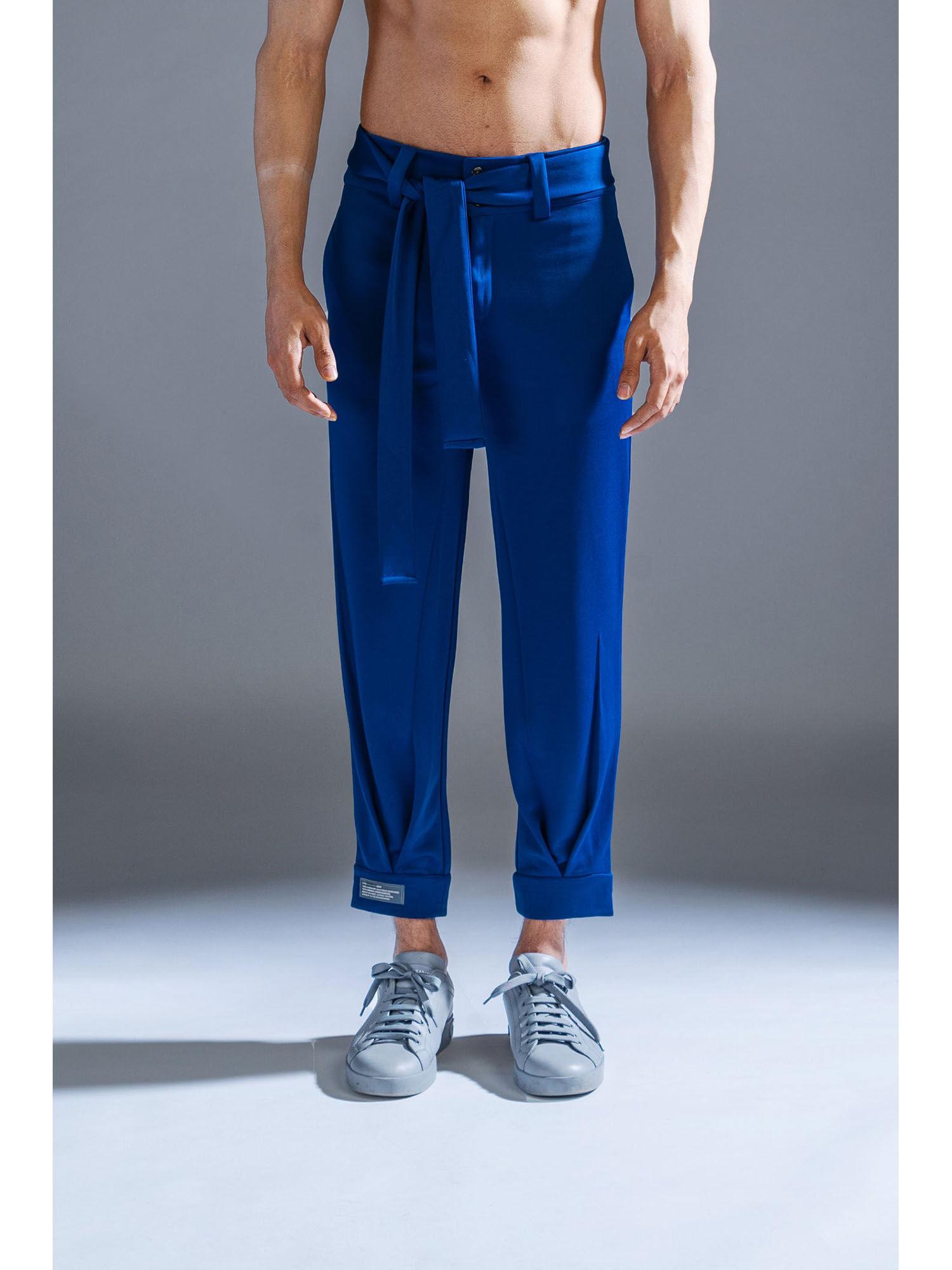 cobalt blue polyester trouser with belt (set of 2)