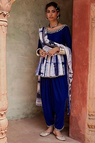 cobalt blue printed anarkali set