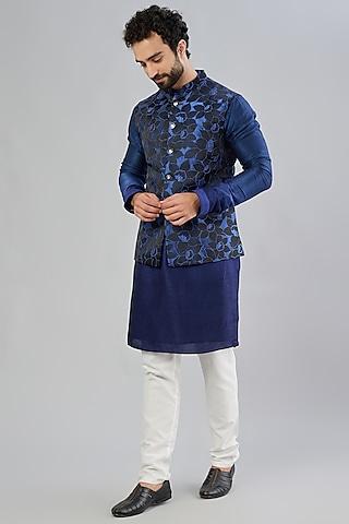 cobalt blue printed bundi jacket