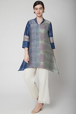 cobalt blue printed dupion silk tunic