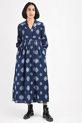 cobalt blue printed handcrafted wrap dress