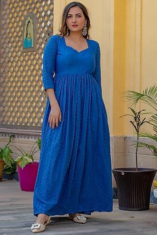 cobalt blue schiffli maxi dress