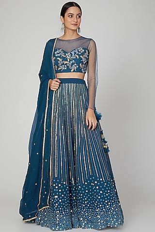 cobalt blue sequins embroidered lehanga set